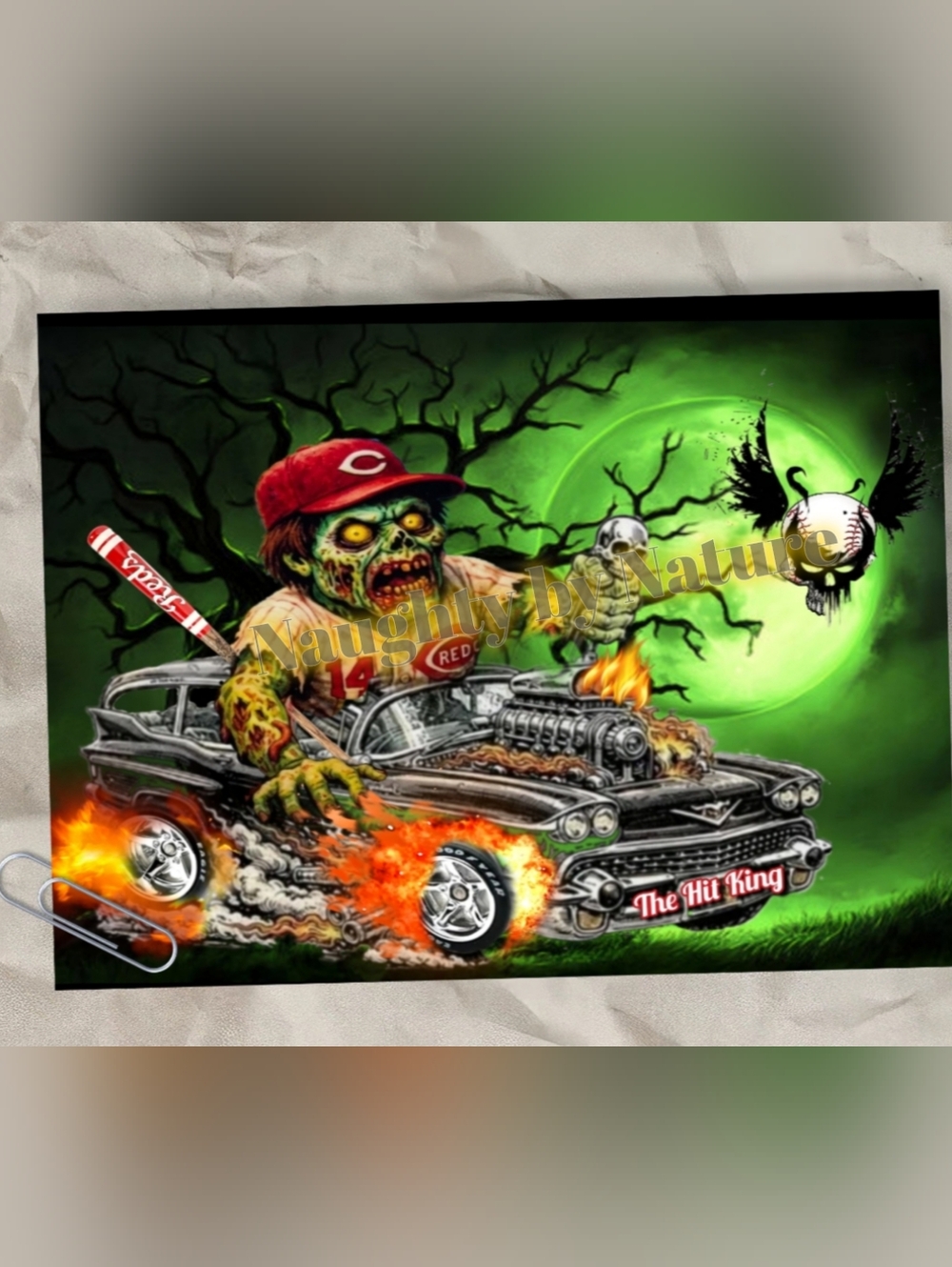 Pete Rose Zombie Baseball Driver Art Print - Green & Red Metal Poster